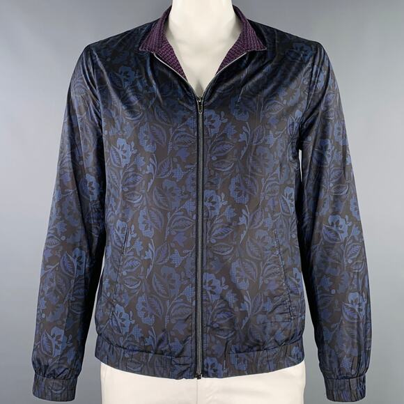 ETRO Size L Blue Black Multi Color Polyester Reversible Jacket
